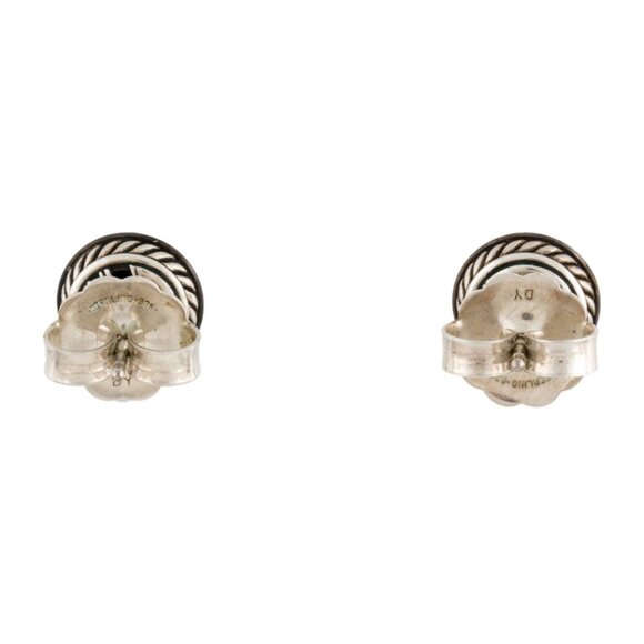 DAVID YURMAN BLACK DIAMOND STERLING SILVER 14K POSTS HALO PAVÉ STUD EARRINGS - Picture 7 of 9